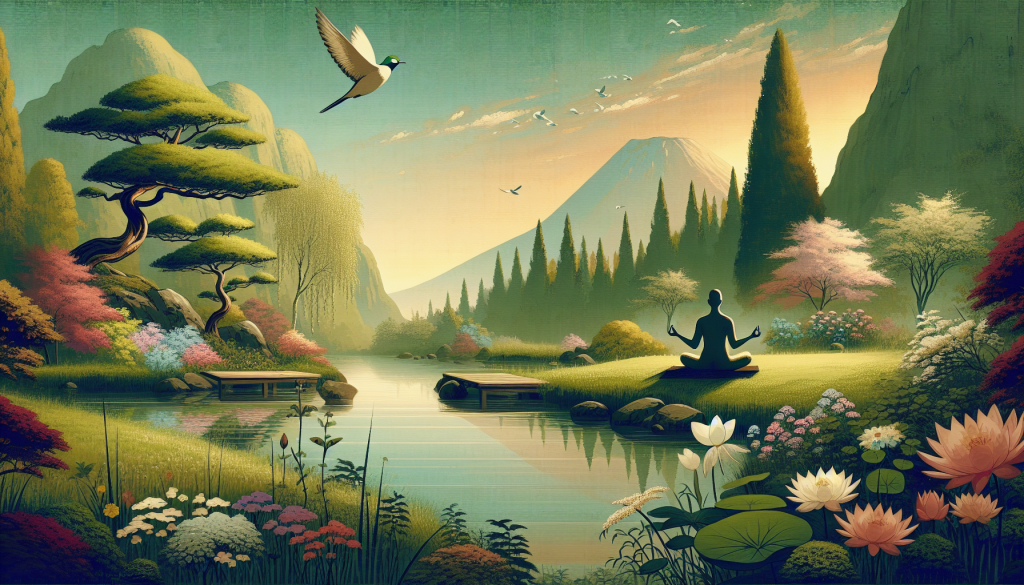 A person meditating in a peaceful environment