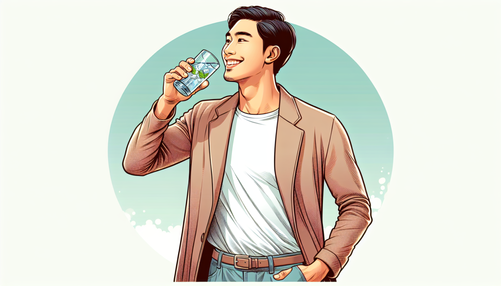 An illustration of a person drinking water with a smile