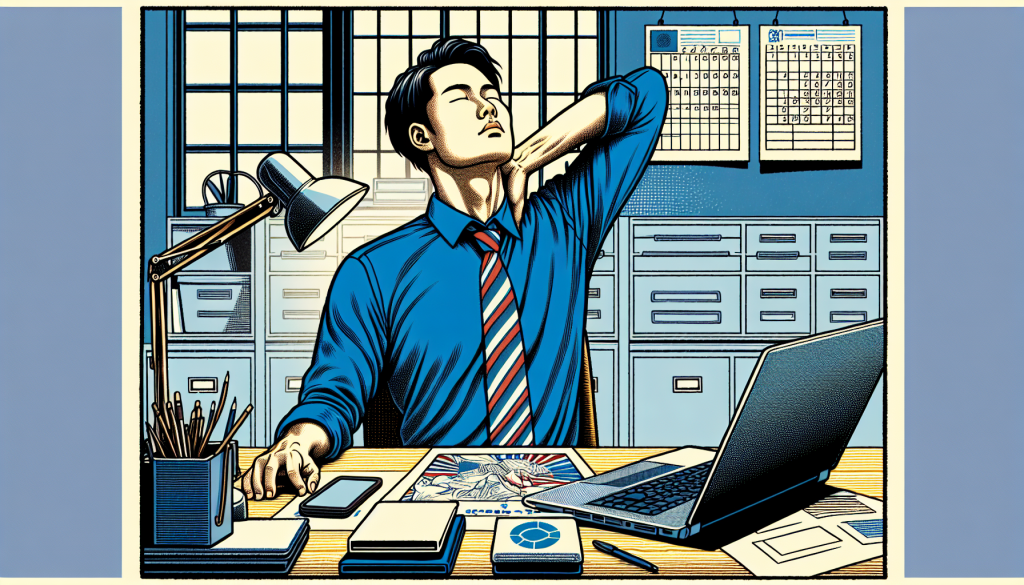 A person doing neck stretches at a desk