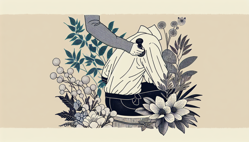 A person using a massage tool on their shoulder