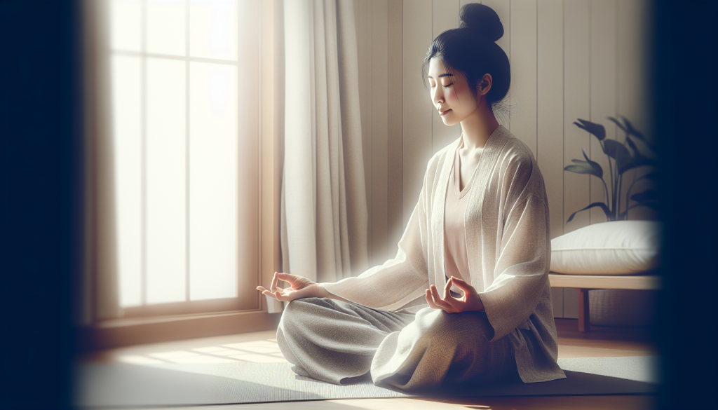 A woman practicing meditation at home