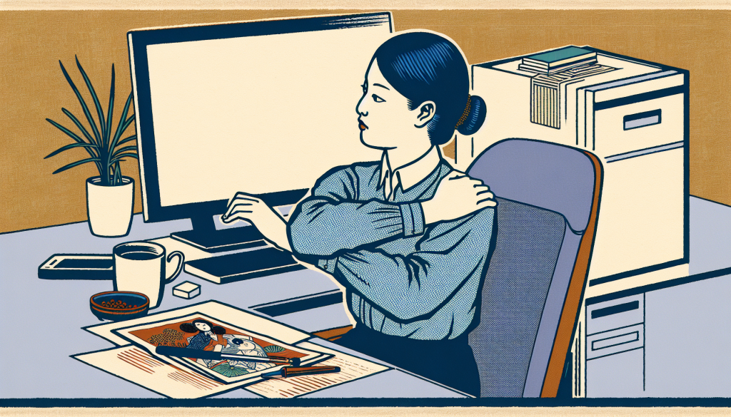 Desk worker doing shoulder stretches