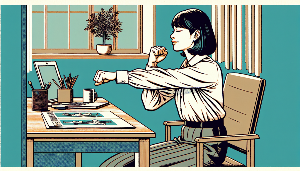 Image of someone doing shoulder stretches at a desk